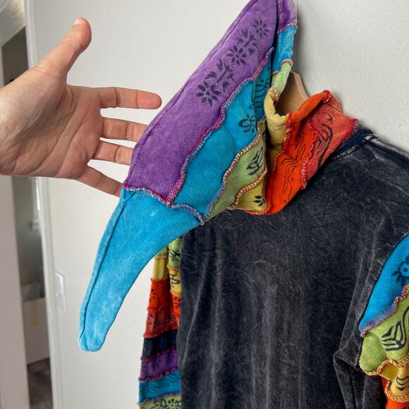 Shopoholic Fashion Women's Small Colorful Boho Y2K Patchwork Full Zip Hoodie - Picture 9 of 11